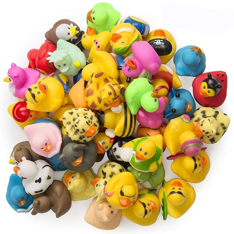 Kicko Assorted Rubber Ducks - 2 Inches - for Kids, Sensory Play, Stress Relief, Novelty, Stocking Stuffers, Classroom Prizes, Decorations