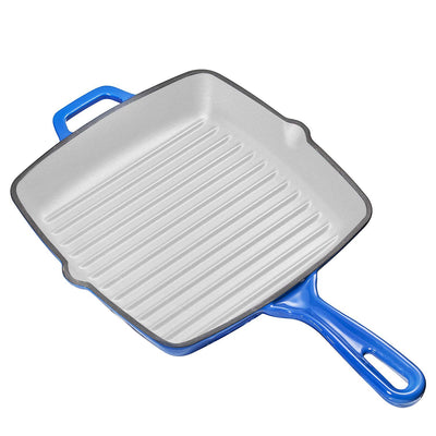 Enameled Cast Iron 10 Inch Square Cast Iron Grill Pan Skillet Grill Pan with Easy Grease