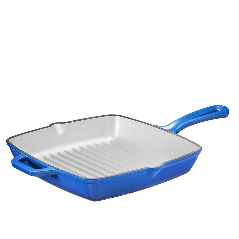 Enameled Cast Iron 10 Inch Square Cast Iron Grill Pan Skillet Grill Pan with Easy Grease