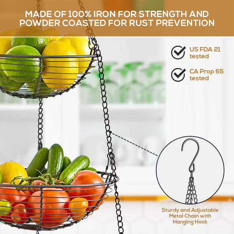 3 Tier Hanging Fruit Bowl - Farmhouse Wire Basket By & Co. | Three Tier Fruit Basket