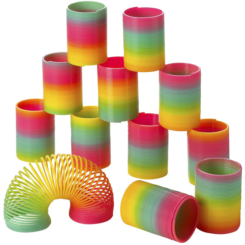 Kicko Plastic Rainbow Springs - 12 Pack - 1.75 Inch Classic Rainbow Twirlers for Class