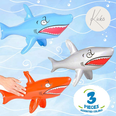 Kicko Inflatable Shark Kids Pool Toy - 3 Pieces Assorted Colors 24 Inch Animal Display