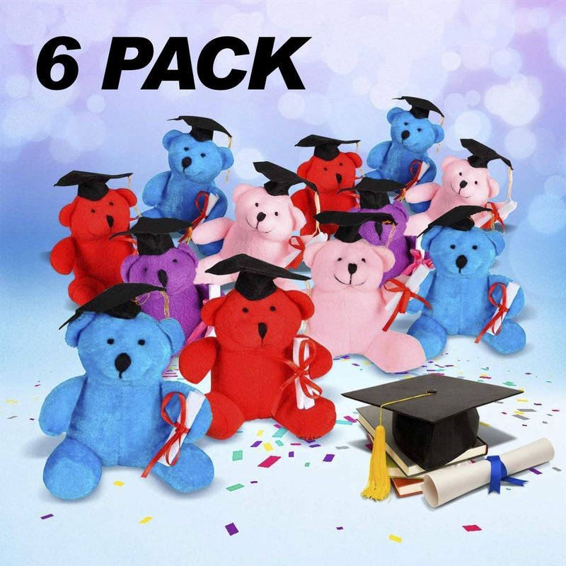 Kicko Adorable Graduation Bear - 6 Pack - 4.5 Inch Academic Plush Bears in Different