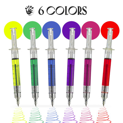 Kicko Syringe Pens - 12 Pack Multi-Color Syringe Pen - Writes in Blue or Black Ink