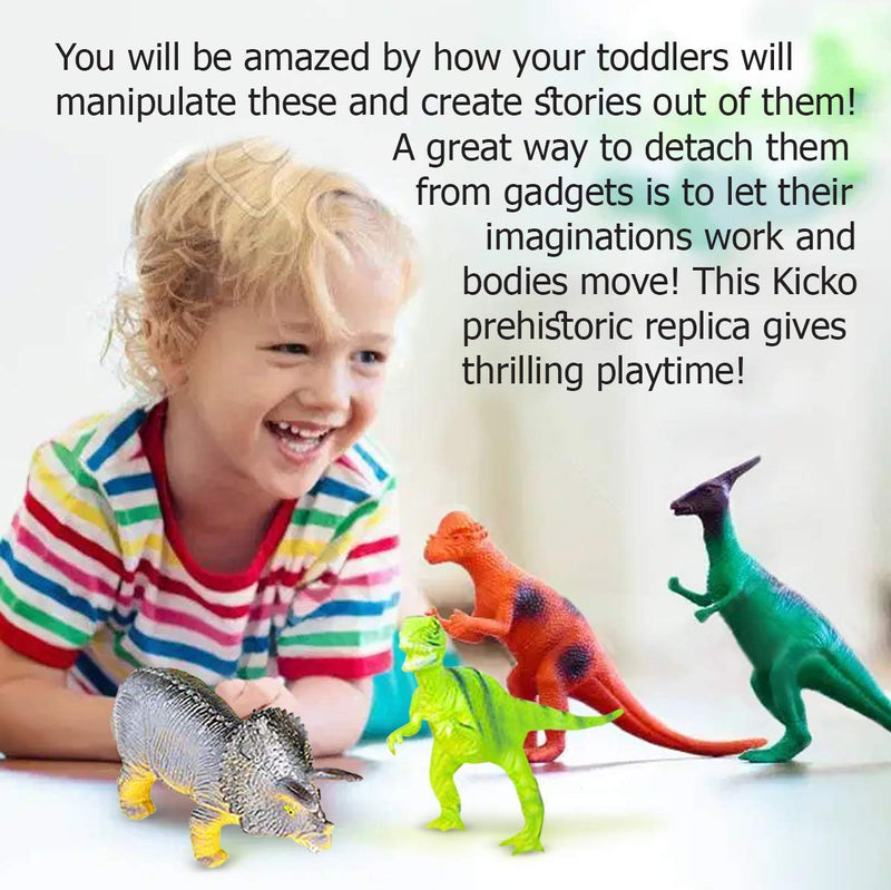 Kicko 6 Inch Bulk Dinosaur Figures- 12 Pieces of Realistic Dino Assortment in a PVC Tub