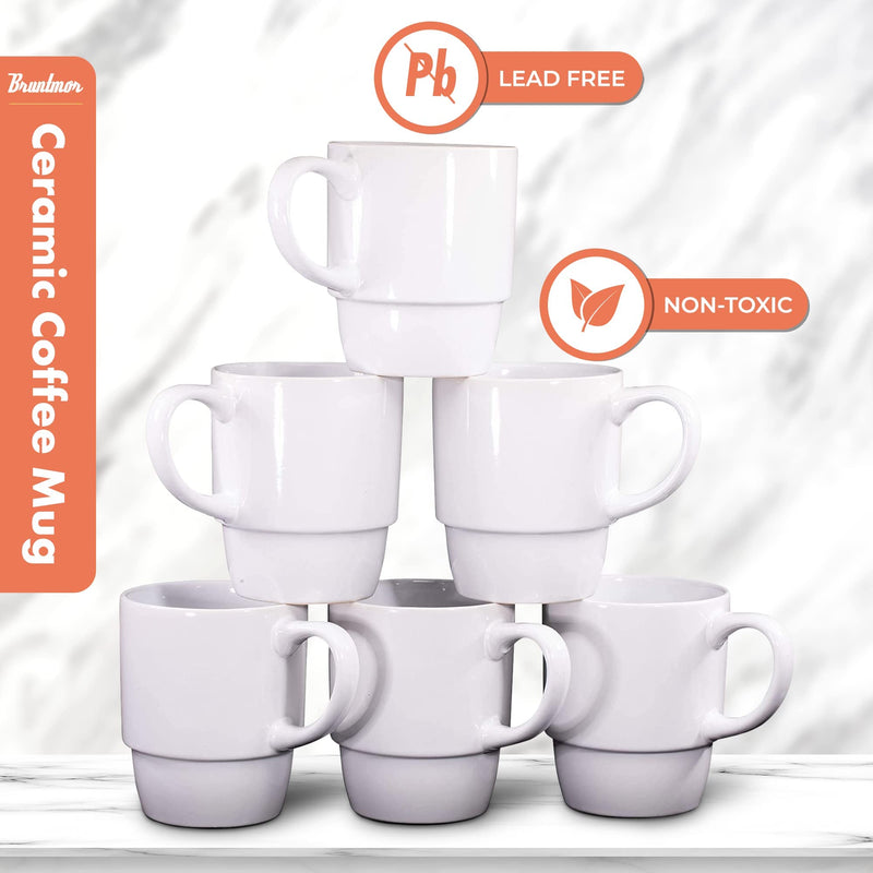 Ceramic Stacking Coffee Mug Tea Cup Dishwasher Safe Set Of 6 - Large 18 Ounce,