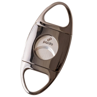 Pardo Cigar Cutter Polished Chrome Gun Metal - Straight Cut, Sharp Stainless Steel Double