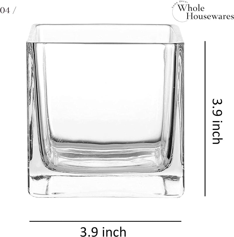 3" Square Glass Vase, Candle Holder, 6 Pack Clear Cube