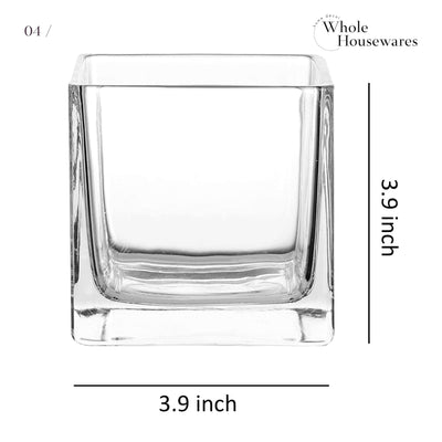 Whole Housewares Square Glass Vase Centerpiece Set, (6,4 Inch) 6 Pack Candle Holder, Clear