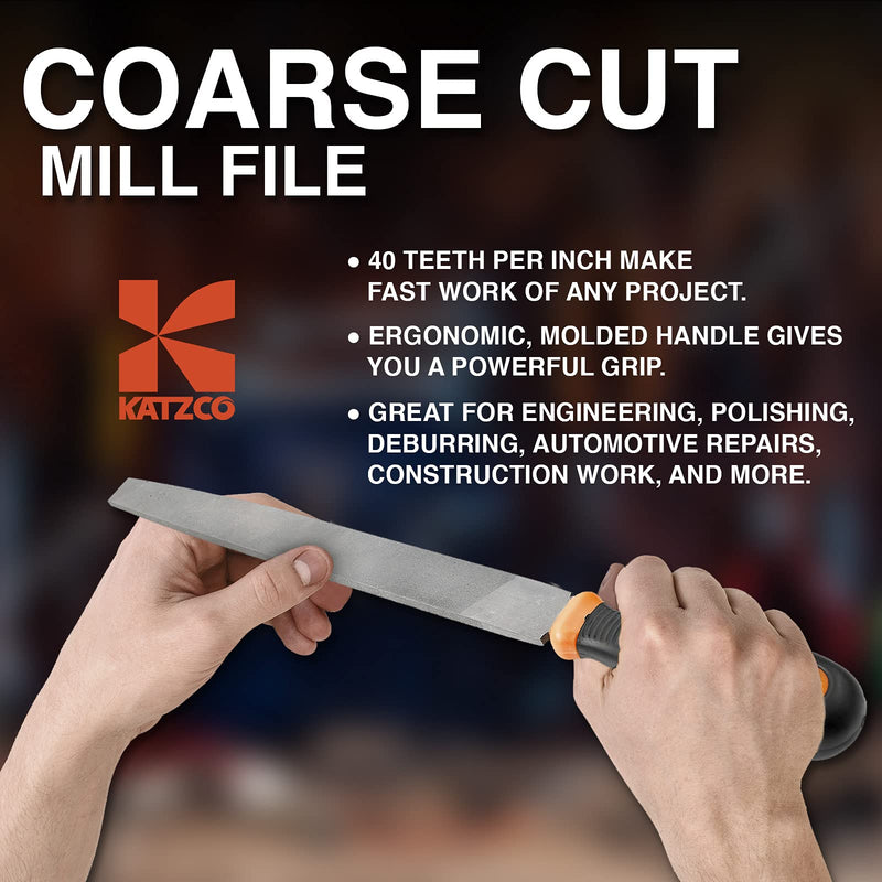 Katzco Coarse Cut Mill File - 2 Pack - for Metalworking, Grinding, Sanding, Woodworking