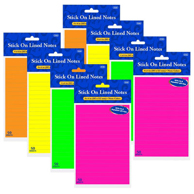 Stick On Lined Notes - 8 Packs Sticky Notepads, 400 Sheets - 4 X 6 Inch