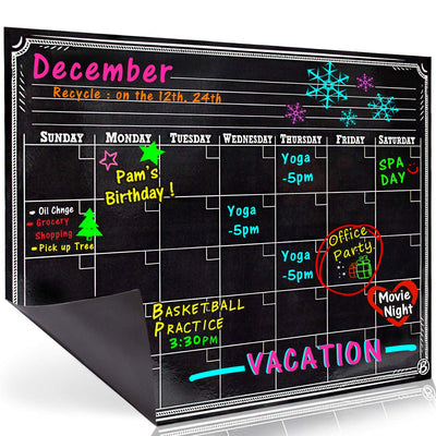 Bigtime Signs Dry Erase Magnetic Refrigerator Calendar Board - Black Chalkboard LOOK