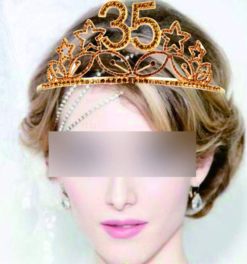 35th Birthday Gifts for Woman, 35th Birthday Tiara and Sash Gold, HAPPY 35th Birthday