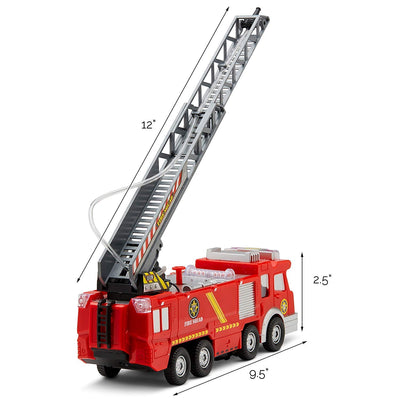 Top Race Fire Engine Truck with Water Pump Spray, Extending Rescue Ladder, and Flashing