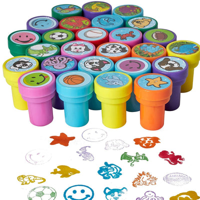 Kicko Stamps Assortment for Kids - 50 Plastic Self-Ink Stampers - to Motivate and Bribe