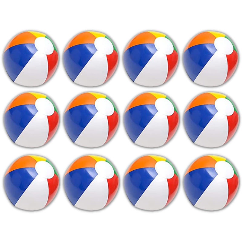 Neliblu 12" Bulk Pack of 12 Classic Inflatable Rainbow Beach Balls - Pool Toys Party