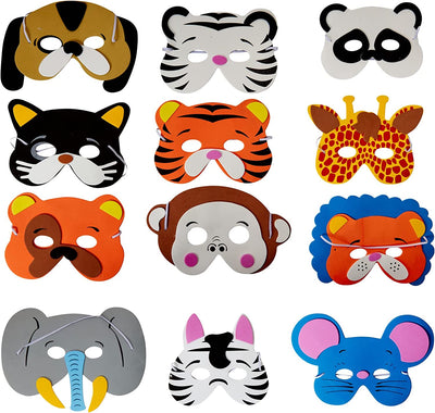 Kicko Foam Funny Animal Mask - 12 Pack for Kids and All Ages, Party, Halloween, Dress-up