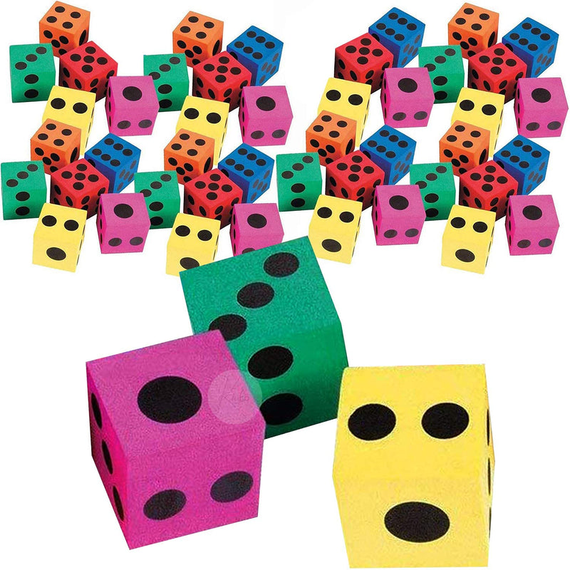 Kicko Foam Dice Set - 48 Pack of Assorted Colorful Big Square Blocks - Perfect