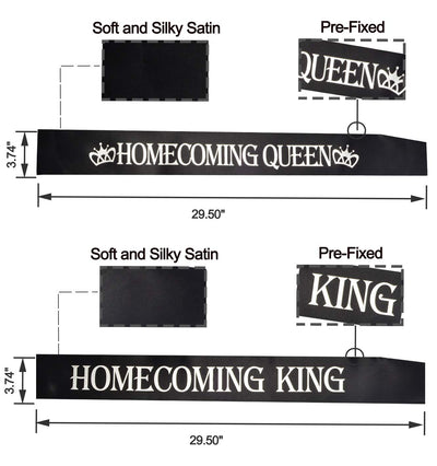 King's and Queen's Royal Crowns Silver, King and Queen Satin Sash, Homecoming Party Prom