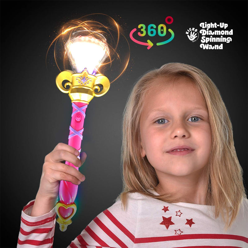 Kicko Light Up Magic Princess Wand - 14 Inch - 1 Pack - LED Spinning Diamond Magic Scepter