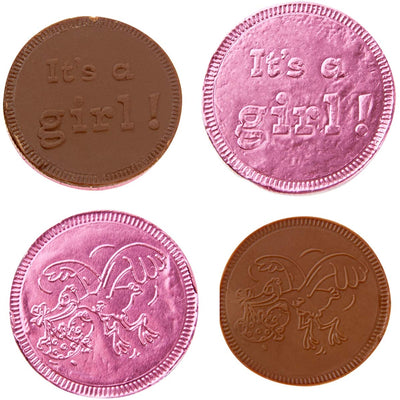 Kicko Pink Its A Girl Milk Chocolate Coins - 1 Pound of 1.5 Inch Gender Reveal Foil