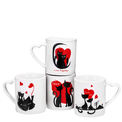 Womans Gifts Ideas of 4 Cute Cat Cups Romantic Coffee Cat Mugs Wedding Gifts, 12 Oz