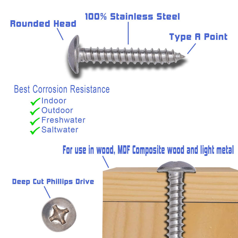 12 X 2" Stainless Truss Head Phillips Wood Screw (25pc) 18-8 (304) Stainless Steel Screws