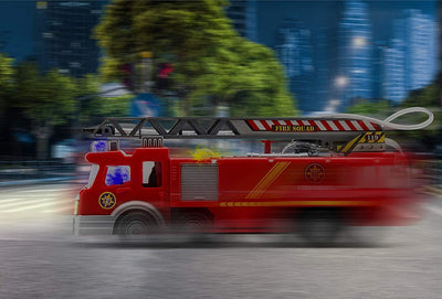 Top Race Fire Engine Truck with Water Pump Spray, Extending Rescue Ladder, and Flashing