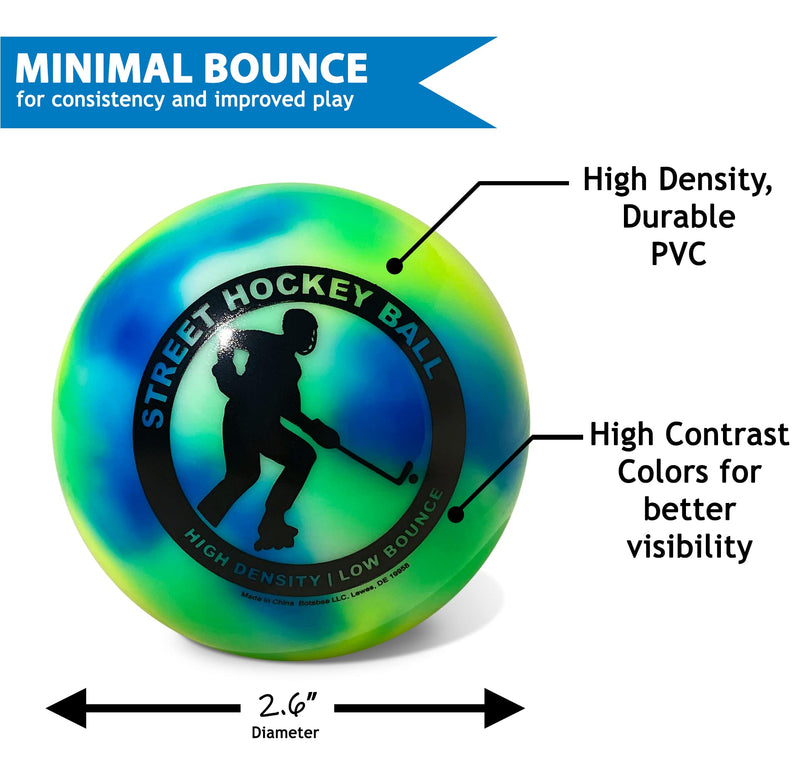 Multi-Colored Outdoor Street Hockey Balls, 6 Pack | High Density, Minimal Bounce Design