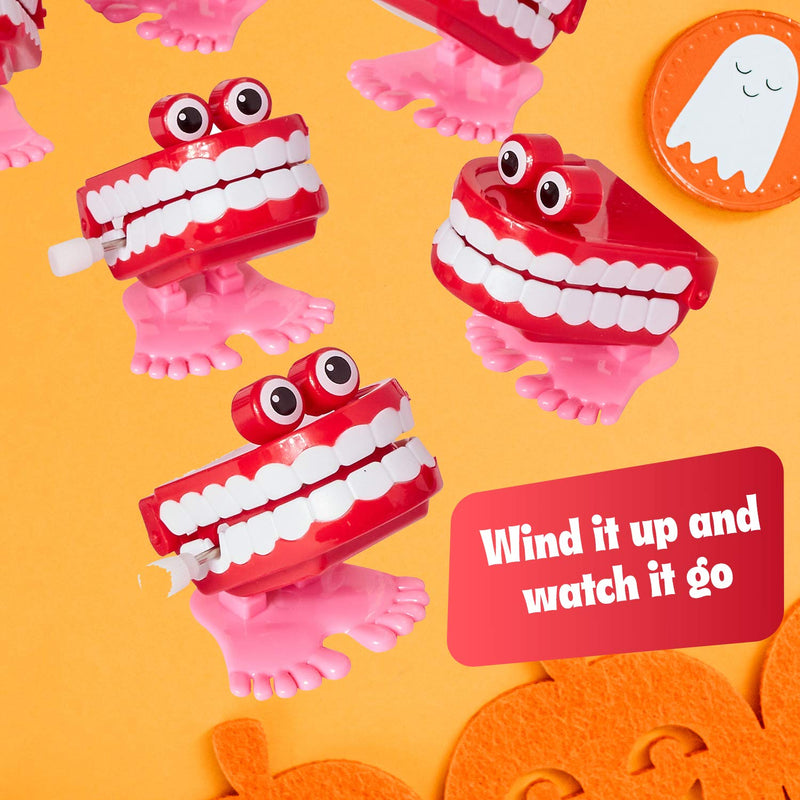 Kicko Wind-up Chatter Teeth with Eyes - Pack of 12, 1.75 Inch Chomping Funny Teeth