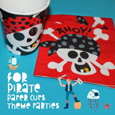 Kicko Pirate Paper Cups - 32 Pack - 9 Ounces - Disposable Drinking Glasses - Dinner