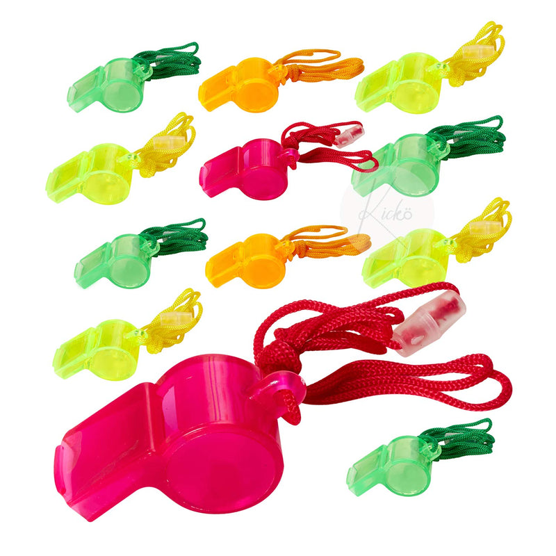 Kicko Plastic Transparent Whistles with Nylon Cord - 24 Pack - 2 Inch Whistle - 35 Inch