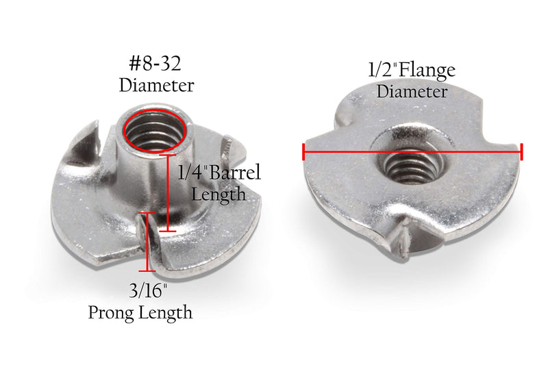 Stainless T-Nuts, 8-32 (25 Pack), Threaded Insert, Choose Size/Quantity, by Bolt Dropper