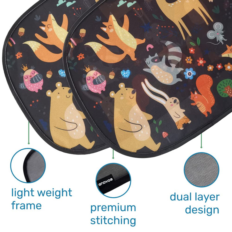 Car Window Shade -(2 Pack )- 21"X14"- Baby Car Shades Colorful Cartoon Animal