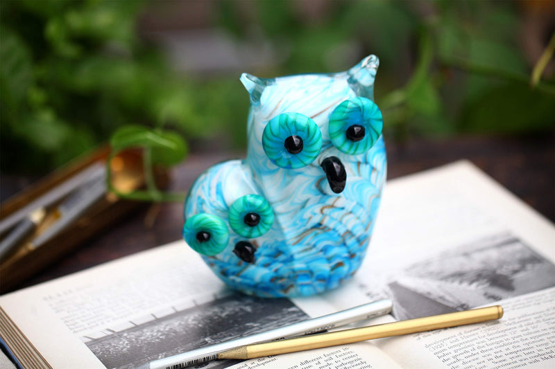 4.5 Inch Handmade Art Twins Glass Owl, Glass Owl Figurine/Sculpture