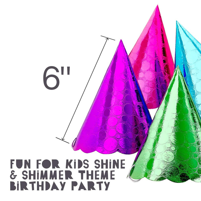 Kicko Shine Party Hats - 12 Pack - 4 Colors - for Kids, Party Favors, Stocking Stuffers