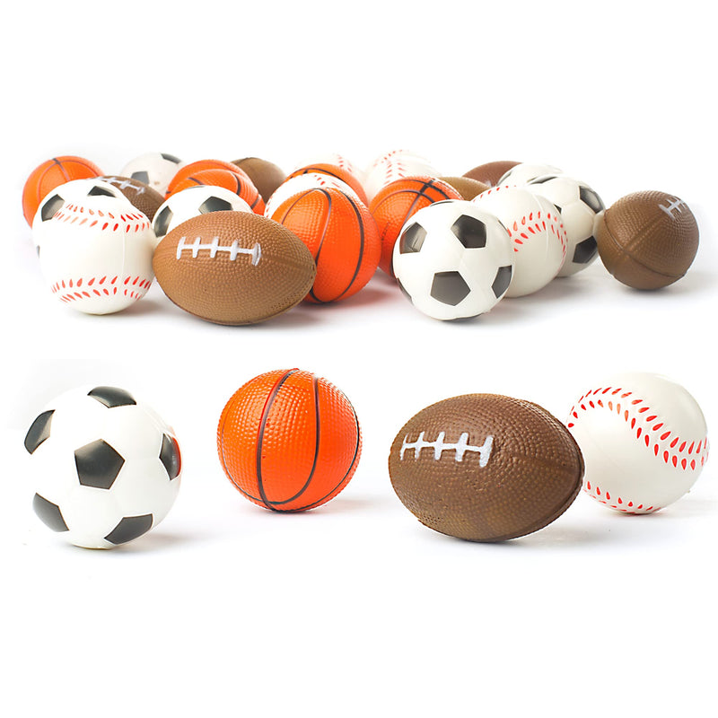 Set Of 24 Sports 2.5" Stress Balls - Includes Soccer Ball, Basketball, Football, Baseball