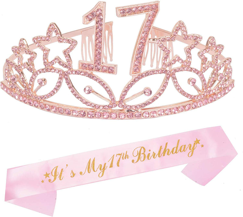 17th Birthday Gifts for Girl, 17th Birthday Tiara and Sash, Happy 17th Birthday Party