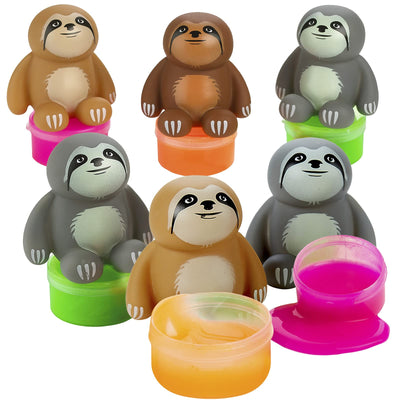 Kicko Sloth Slime - 6 Pack - Gooey Slime in a 2 Inch Clear Tub with a Sloth Lid - Party