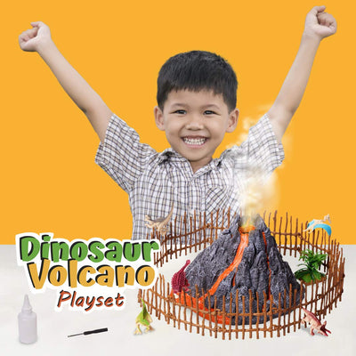 Volcano Dinosaur Playset with 8 Dinosaurs Figures, Mist-spouting Volcano Set - Dinosaur