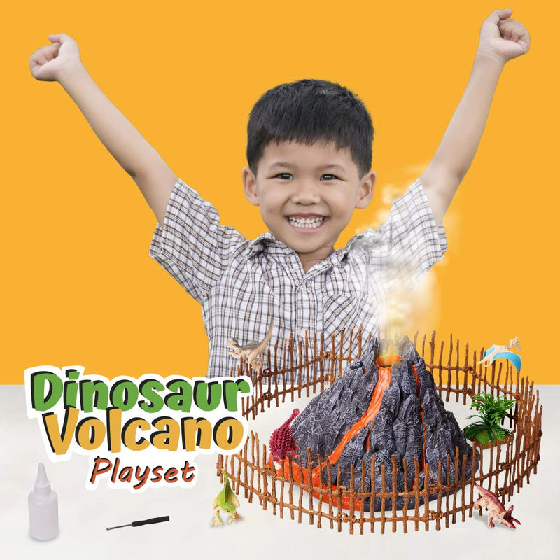 Volcano Dinosaur Playset with 8 Dinosaurs Figures, Mist-spouting Volcano Set - Dinosaur