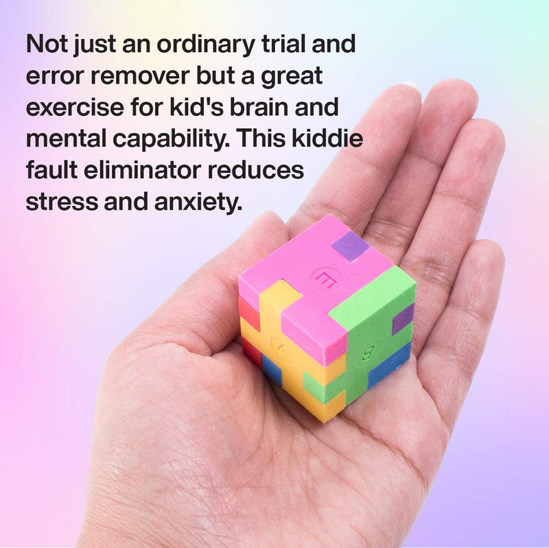 Kicko Puzzle Cube Eraser - 24 Pack - Assorted Colored Brain Teaser Block - Jigsaw, Novelty