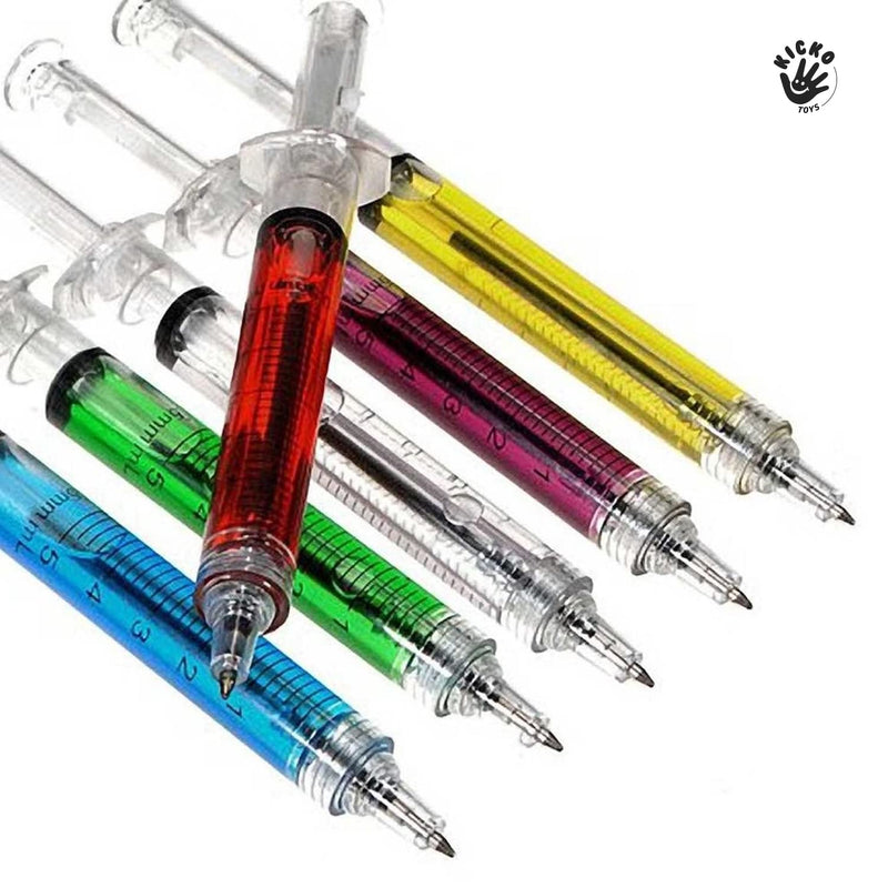 Syringe Pens - 12 Pack Multi-Color Syringe Pen - Writes In Blue Or Black Ink