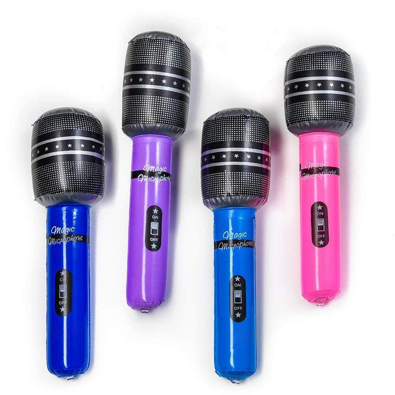 Kicko 10.5 Inch Wireless Inflatable Microphone - 12 Pack of Multicolored Mic - Perfect