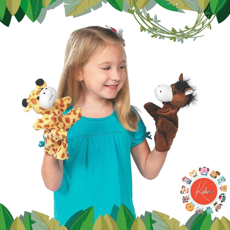 Kicko Animal Puppets 8.25 Inches - 12 Pieces - Assorted Hand Puppet Animals Includes Arms