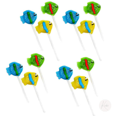 Kicko 2 Inch Tropical Fish Lollipops - Pack of 12 Assorted Fruit-Flavored Candy Suckers