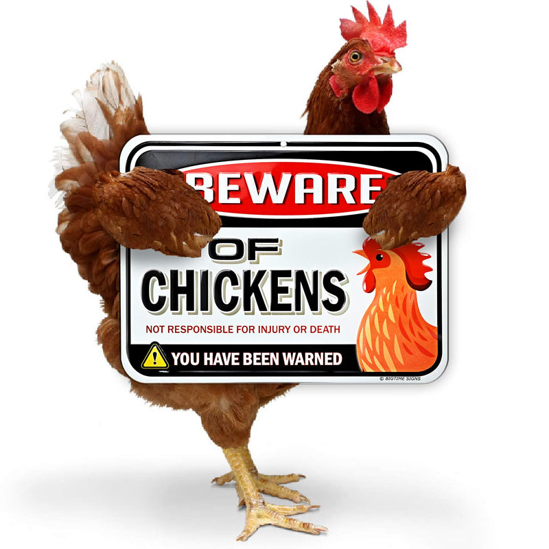 Beware of Chickens Warning Sign - Embossed Metal - 9 inches x 12 inches - Danger Sign