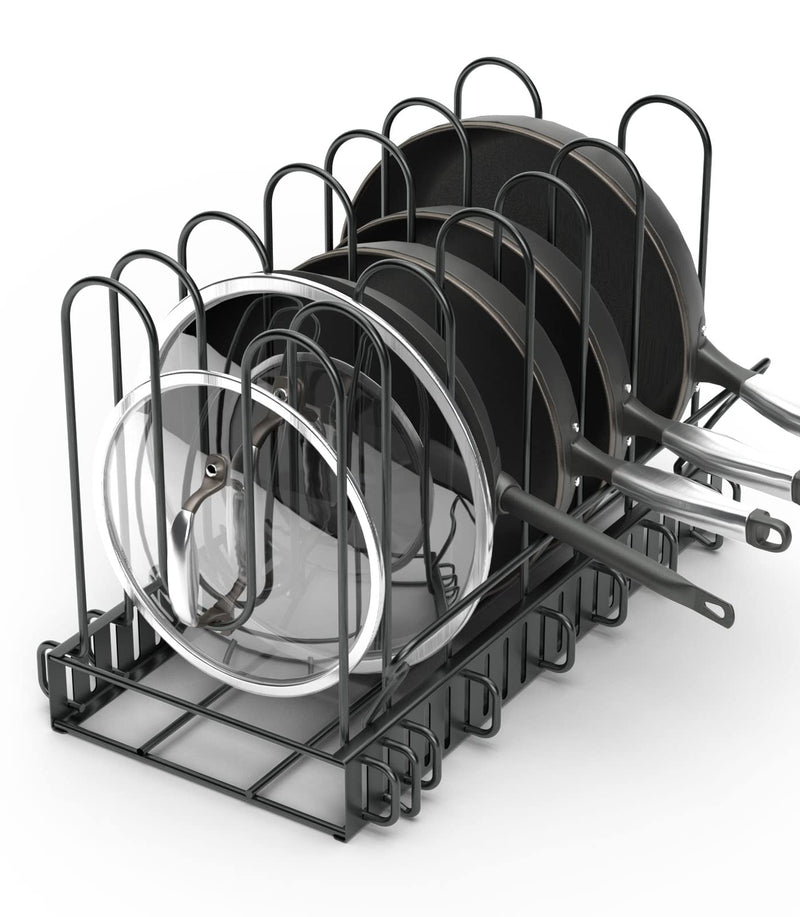 Pan Organizer With Pot Lid Holder Handle Bracket Design, Black Metal Kitchen Pot