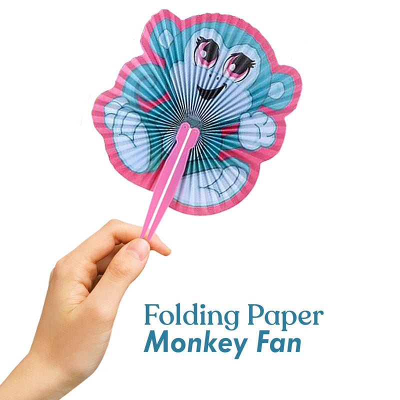 Kicko Folding Paper Monkey Fan - 12 Pack - 10 Inch - for Kids, Party Favors, Stocking