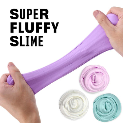 Kicko Squish Fluffy Slime Super Soft Mud - 3.5 Inch Toys for Kids - 3 Pack - Puff Slime